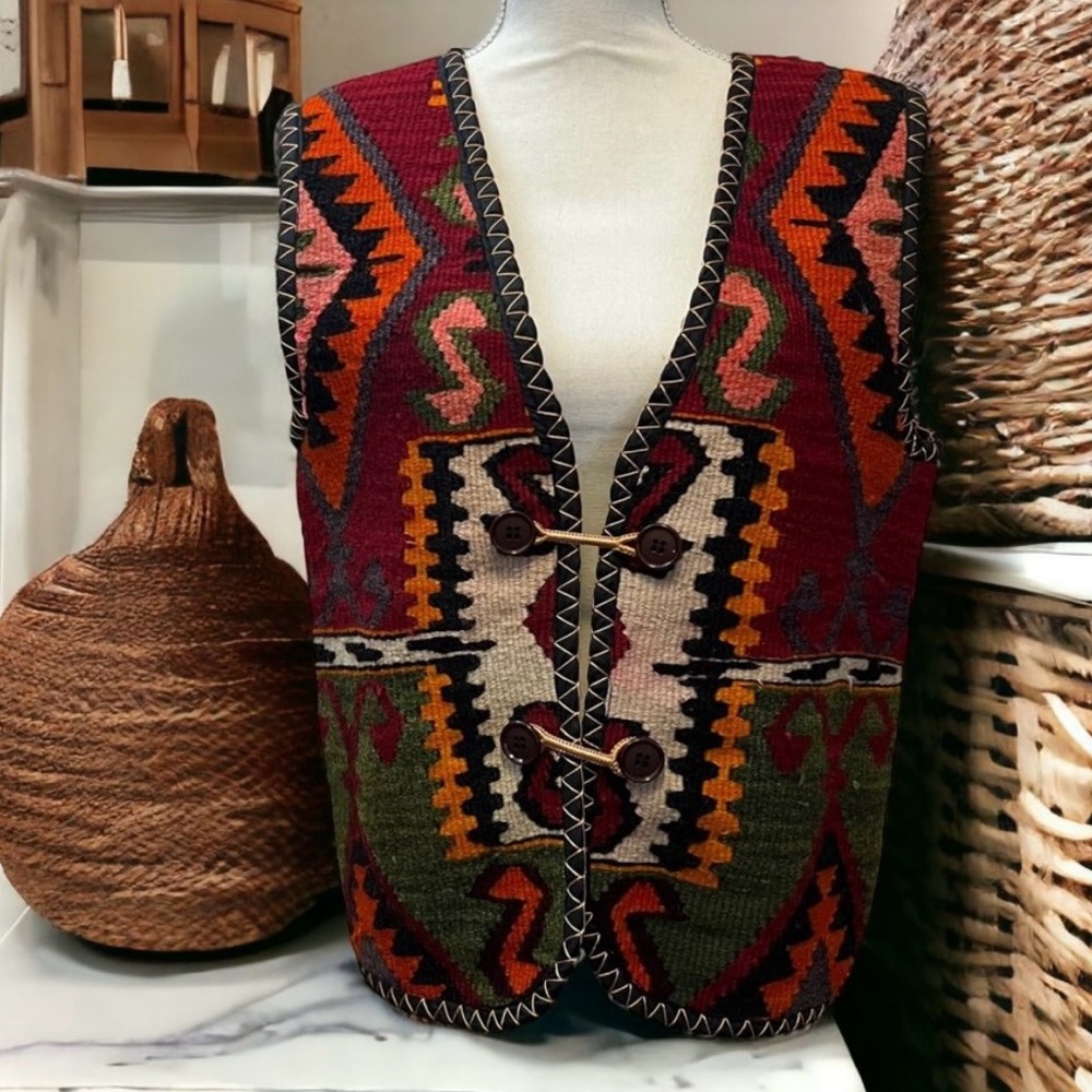 Handmade Woven Natural Wool Vest Size Large